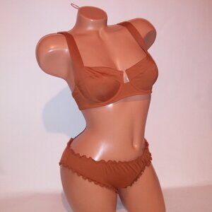 Victoria Secret Swim Bikini Top & Bottom Ginger Rust Solid Thong Wicked New